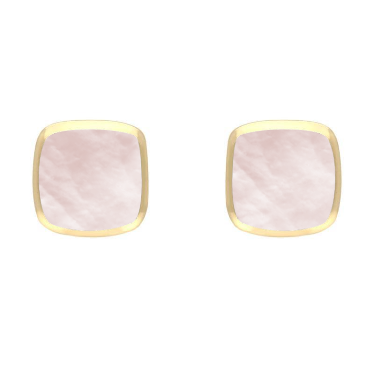 9ct Yellow Gold Pink Mother of Pearl Dinky Cushion Stud Earrings - Yellow Gold