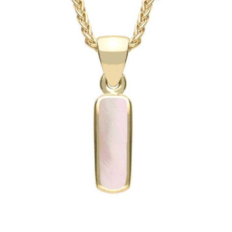 9ct Yellow Gold Pink Mother of Pearl Dinky Oblong Necklace