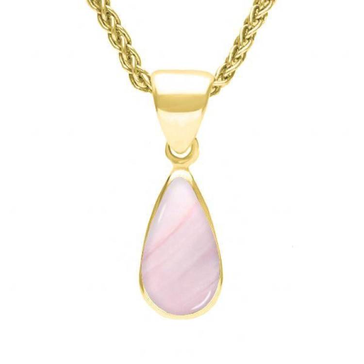 9ct Yellow Gold Pink Mother of Pearl Dinky Pear Necklace - Yellow Gold