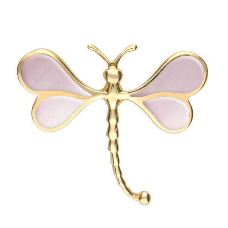 9ct Yellow Gold Pink Mother of Pearl Dragonfly Brooch - Yellow Gold