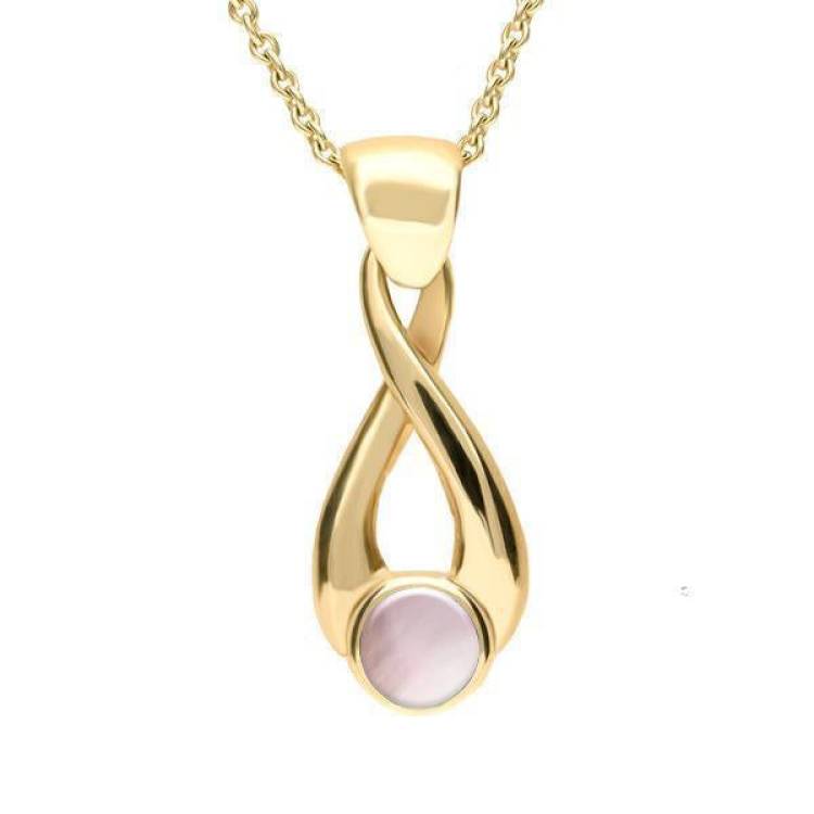 9ct Yellow Gold Pink Mother of Pearl Eternity Loop Necklace - Yellow Gold