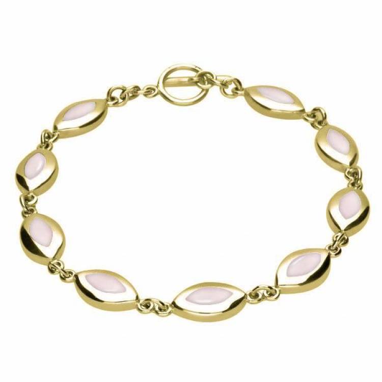 9ct Yellow Gold Pink Mother of Pearl Framed Marquise Bracelet - Yellow Gold