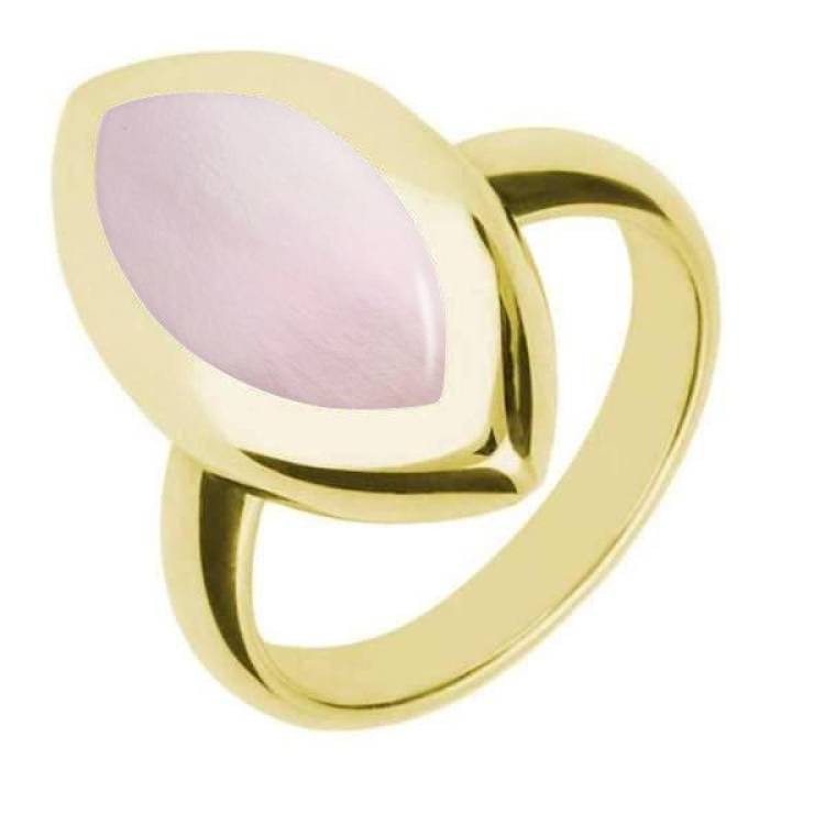 9ct Yellow Gold Pink Mother of Pearl Framed Marquise Ring - Yellow Gold