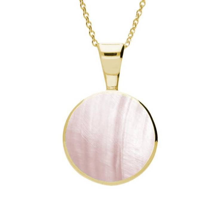 9ct Yellow Gold Pink Mother of Pearl Heritage Round Necklace - Yellow Gold