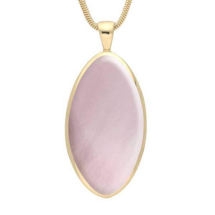 9ct Yellow Gold Pink Mother of Pearl Large Oval Necklace - Yellow Gold