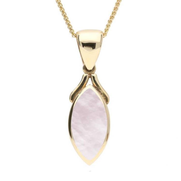 9ct Yellow Gold Pink Mother of Pearl Marquise Necklace - Yellow Gold