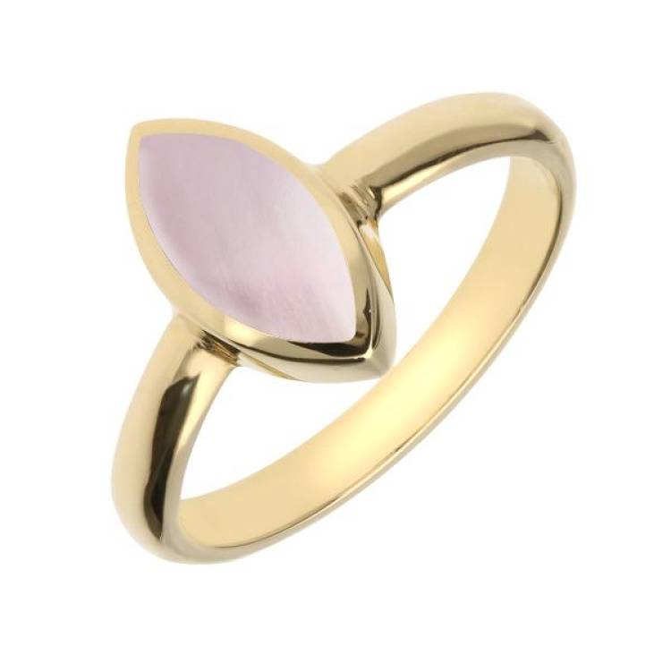 9ct Yellow Gold Pink Mother of Pearl Marquise Ring - Yellow Gold