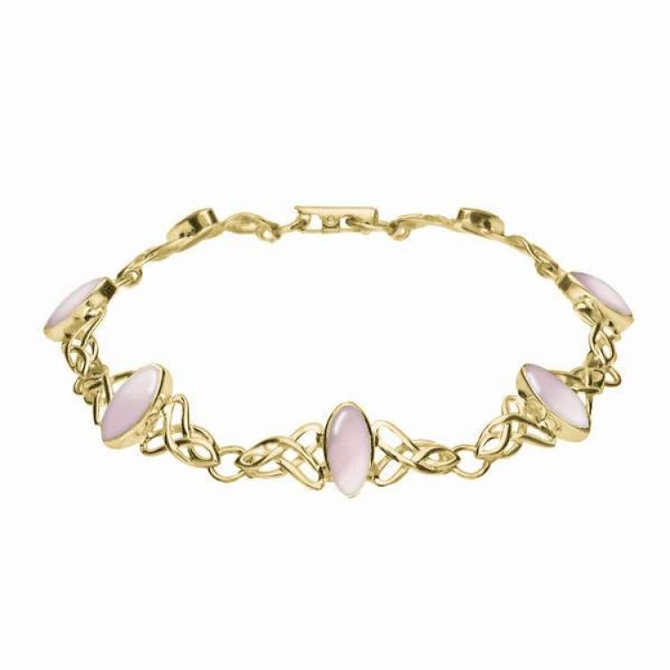 9ct Yellow Gold Pink Mother of Pearl Marquise Shaped Celtic Bracelet - Yellow Gold