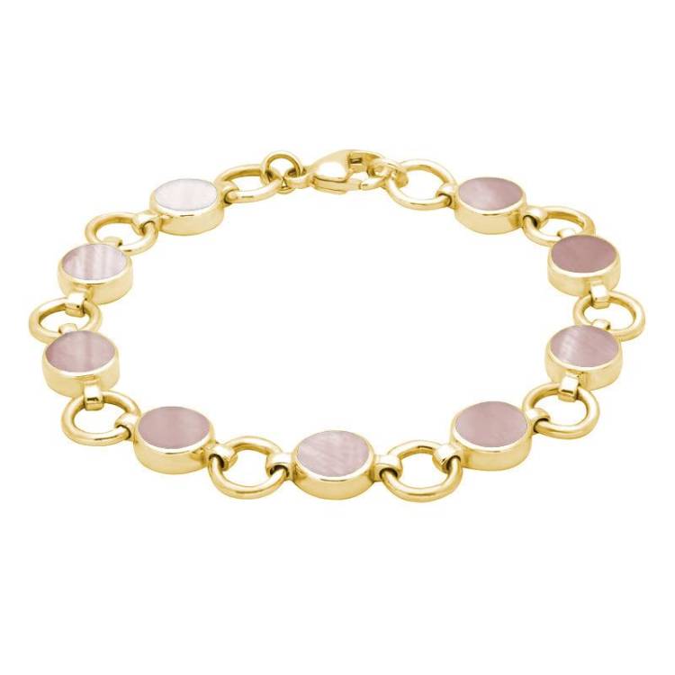9ct Yellow Gold Pink Mother of Pearl Nine Stone Round Ring Bracelet - Yellow Gold