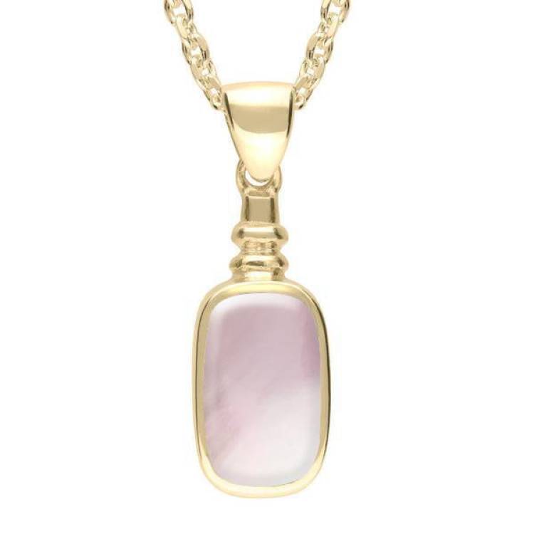 9ct Yellow Gold Pink Mother of Pearl Oblong Bottle Top Necklace - Yellow Gold