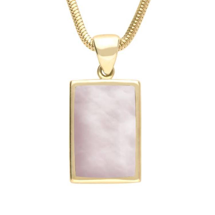 9ct Yellow Gold Pink Mother of Pearl Oblong Necklace - Yellow Gold