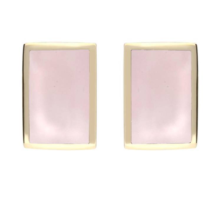 9ct Yellow Gold Pink Mother of Pearl Oblong Stud Earrings - Yellow Gold