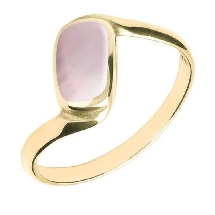 9ct Yellow Gold Pink Mother of Pearl Oblong Twist Ring - Yellow Gold