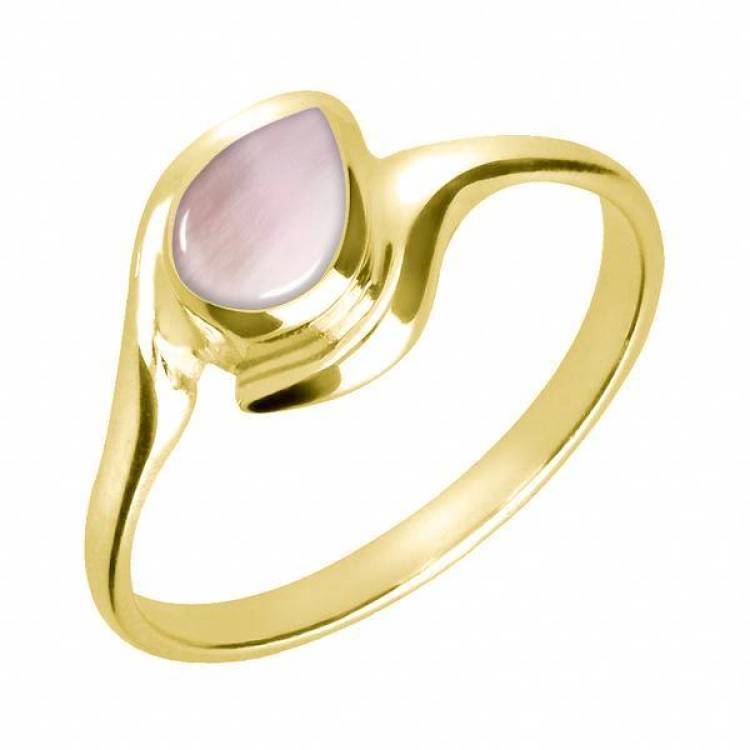 9ct Yellow Gold Pink Mother of Pearl Offset Pear Ring - Yellow Gold