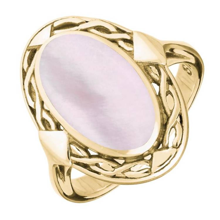 9ct Yellow Gold Pink Mother of Pearl Oval Celtic Ring