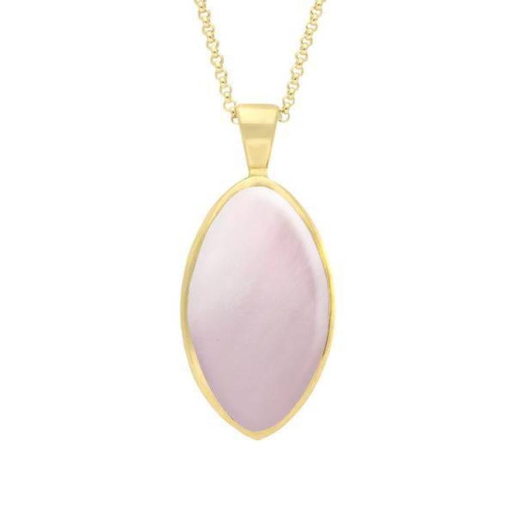 9ct Yellow Gold Pink Mother of Pearl Oval Necklace - Yellow Gold