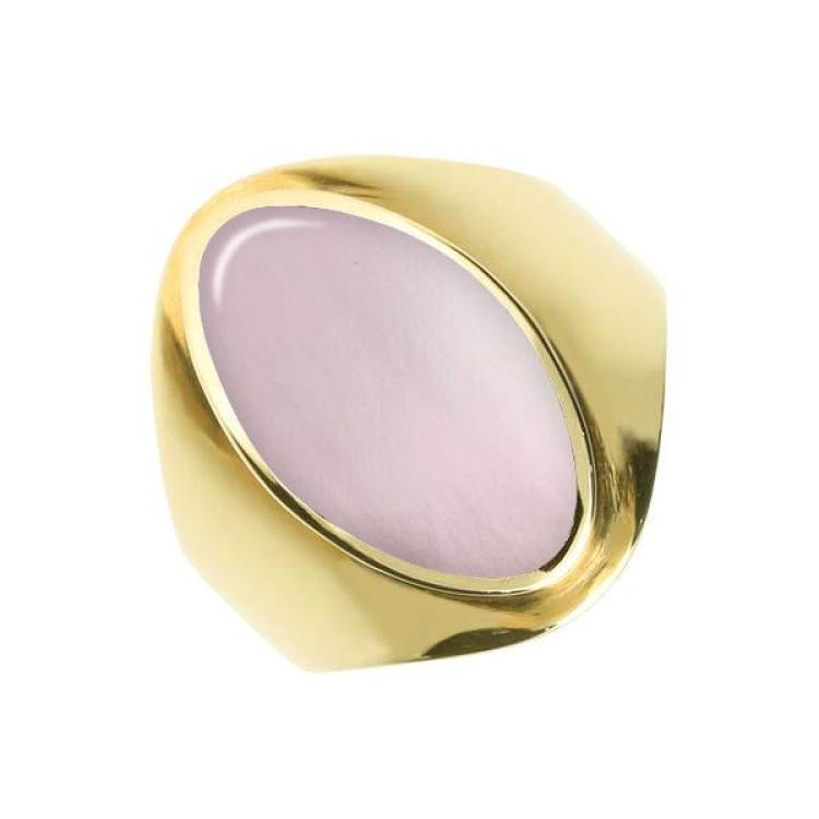 9ct Yellow Gold Pink Mother of Pearl Oval Ring - Yellow Gold