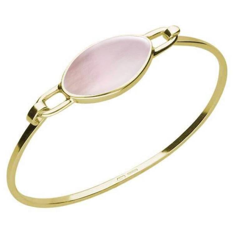 9ct Yellow Gold Pink Mother of Pearl Oval Slim Bangle - Yellow Gold