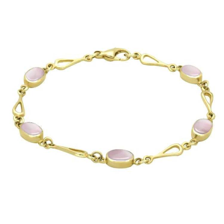9ct Yellow Gold Pink Mother of Pearl Oval Spoon Link Bracelet - Yellow Gold