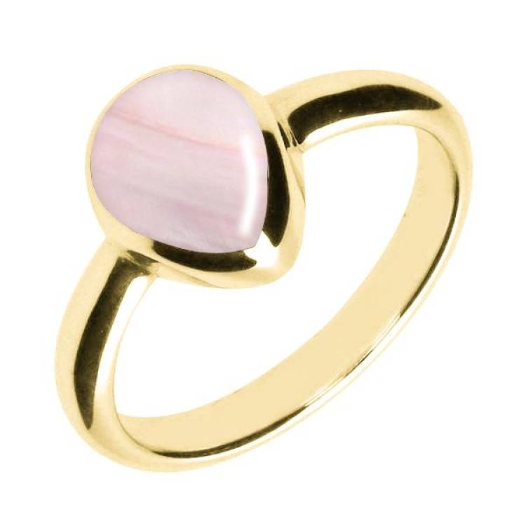 9ct Yellow Gold Pink Mother of Pearl Pear Shaped Ring - Yellow Gold