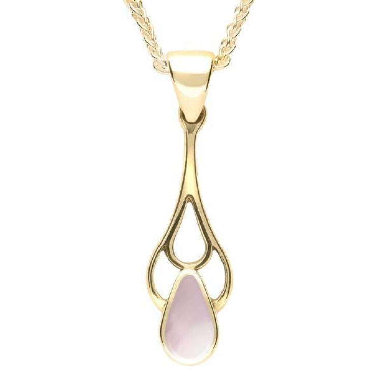 9ct Yellow Gold Pink Mother of Pearl Pear Spoon Necklace - Yellow Gold