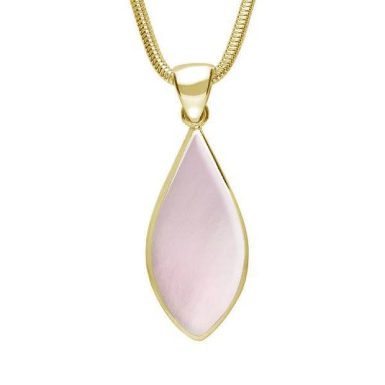 9ct Yellow Gold Pink Mother of Pearl Pointed Pear Necklace - Yellow Gold