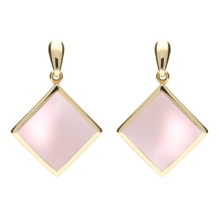 9ct Yellow Gold Pink Mother of Pearl Rhombus Drop Earrings - Yellow Gold