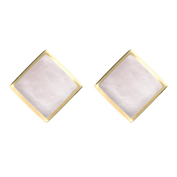 9ct Yellow Gold Pink Mother of Pearl Rhombus Earrings - Yellow Gold