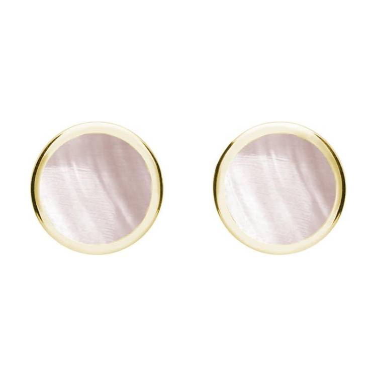 9ct Yellow Gold Pink Mother of Pearl Round Stud Earrings - Yellow Gold