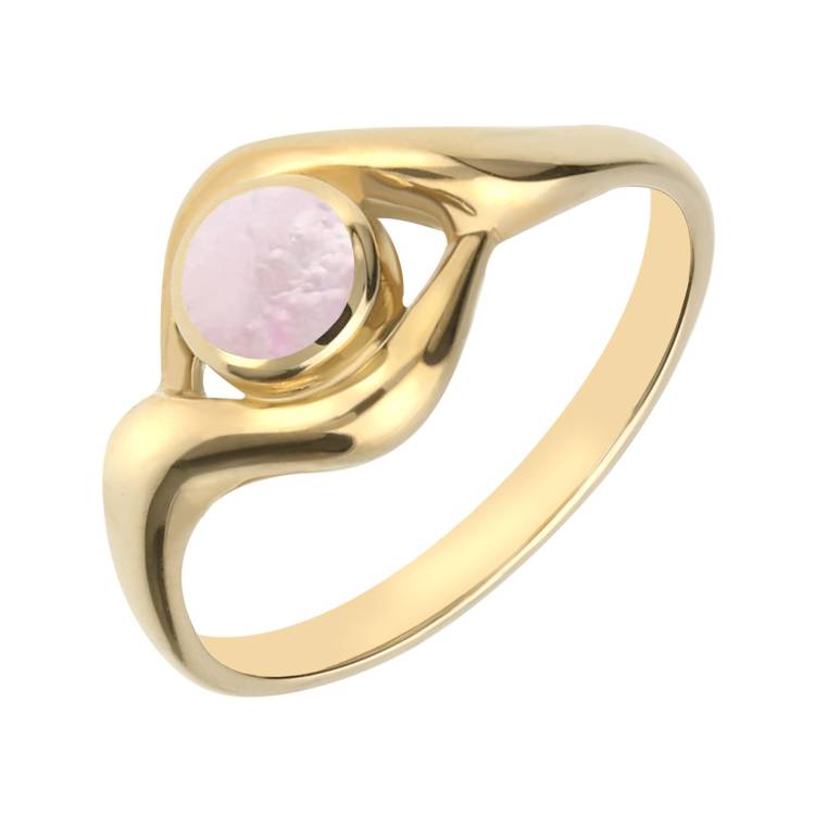 9ct Yellow Gold Pink Mother of Pearl Round Twist Ring - Yellow Gold