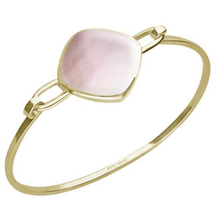 9ct Yellow Gold Pink Mother of Pearl Slim Cushion Bangle - Option1 Value