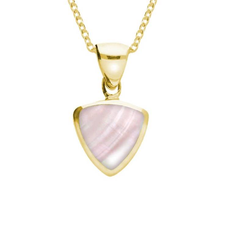 9ct Yellow Gold Pink Mother of Pearl Small Curved Triangle Necklace - Yellow Gold