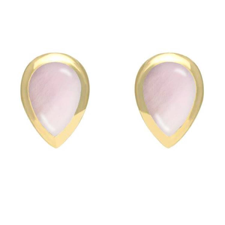9ct Yellow Gold Pink Mother of Pearl Small Teardrop Stud Earrings - Option1 Value Yellow Gold