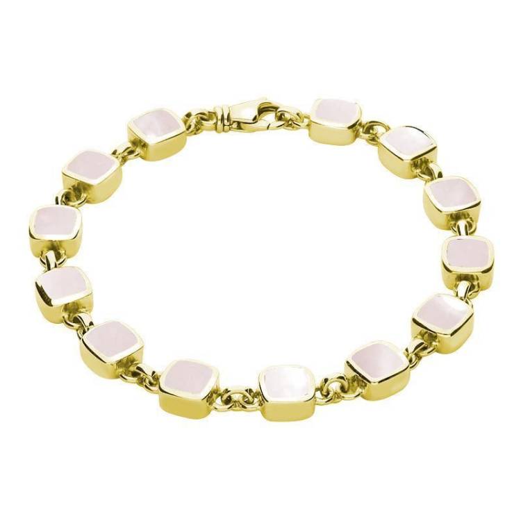 9ct Yellow Gold Pink Mother of Pearl Square Cushion Bracelet - Yellow Gold