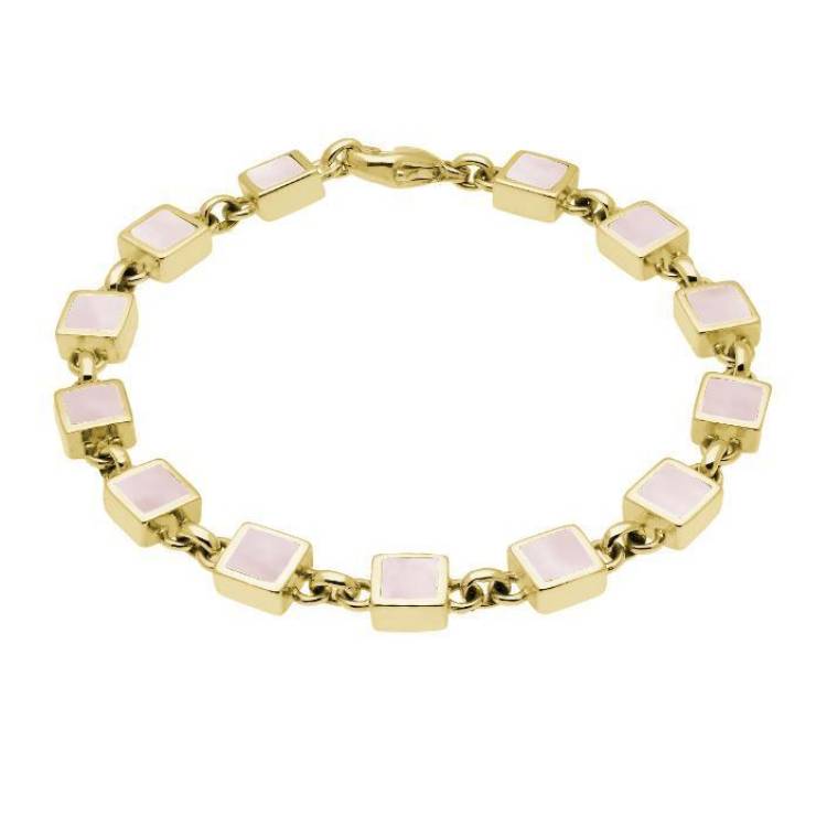 9ct Yellow Gold Pink Mother of Pearl Square Stone Bracelet - Option1 Value Yellow Gold
