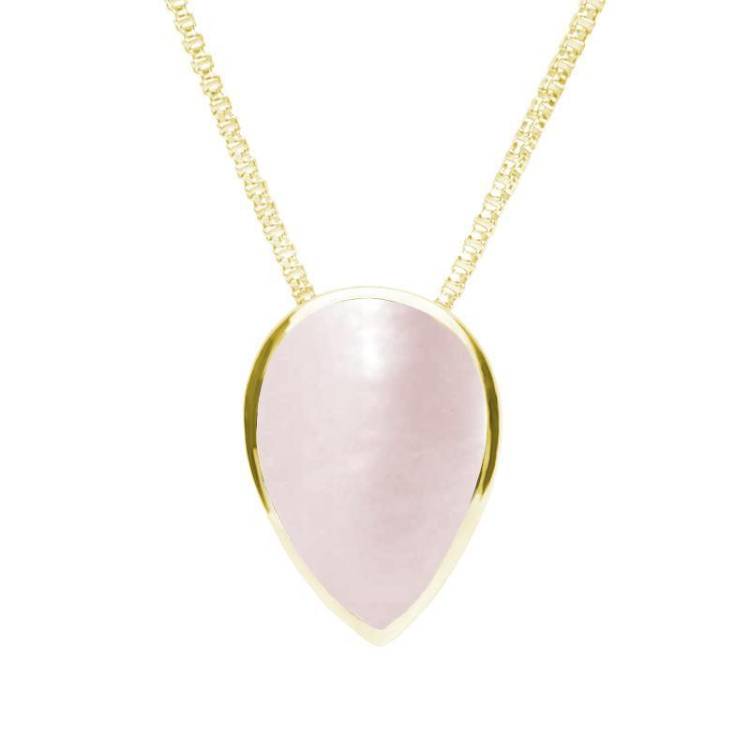 9ct Yellow Gold Pink Mother of Pearl Upside Down Pear Necklace - Yellow Gold