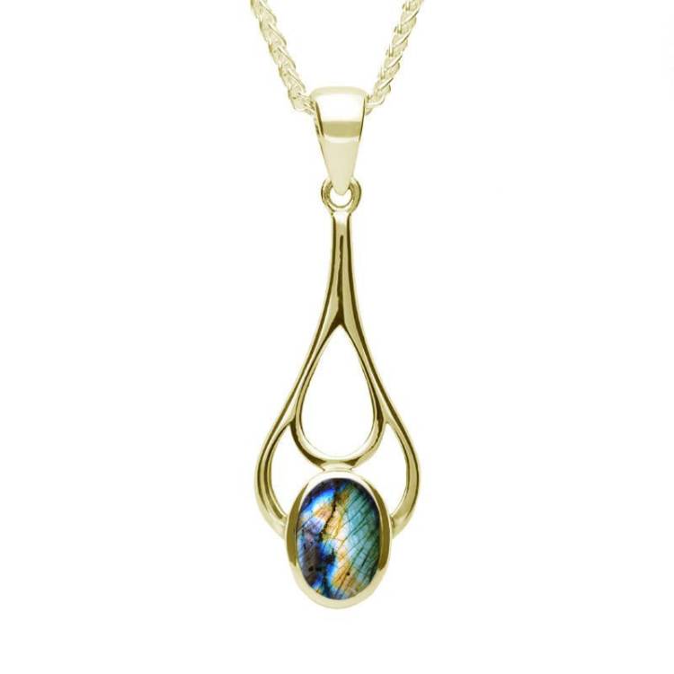 9ct Yellow Gold Spectrolite Oval Spoon Necklace