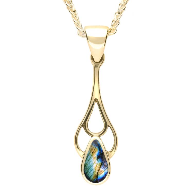 9ct Yellow Gold Spectrolite Pear Spoon Necklace
