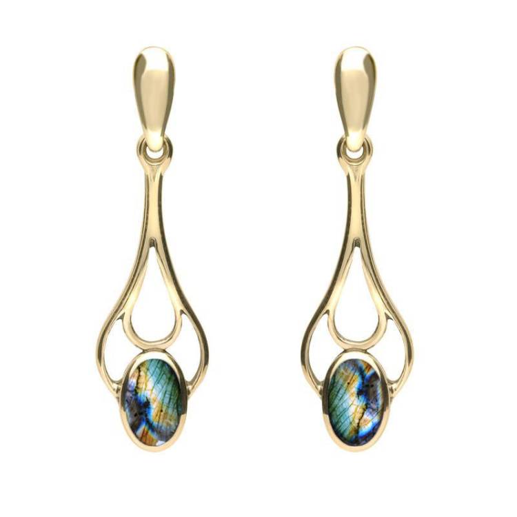 9ct Yellow Gold Spectrolite Spoon Drop Earrings - Yellow Gold