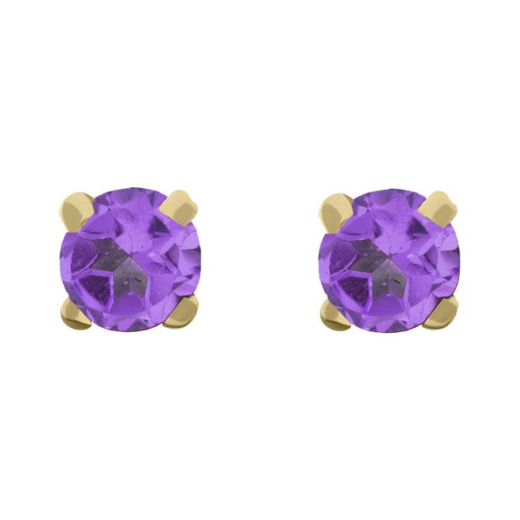 9ct Yellow Gold Sterling Silver Amethyst Stepping Stones 5mm Round Claw Set Stud Earrings