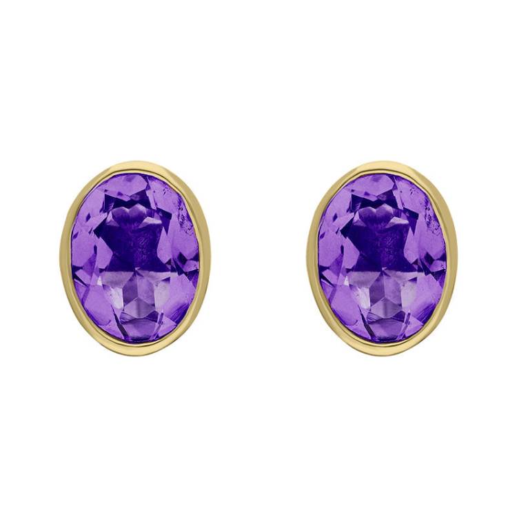 9ct Yellow Gold Sterling Silver Amethyst Stepping Stones 6x8mm Oval Stud Earrings