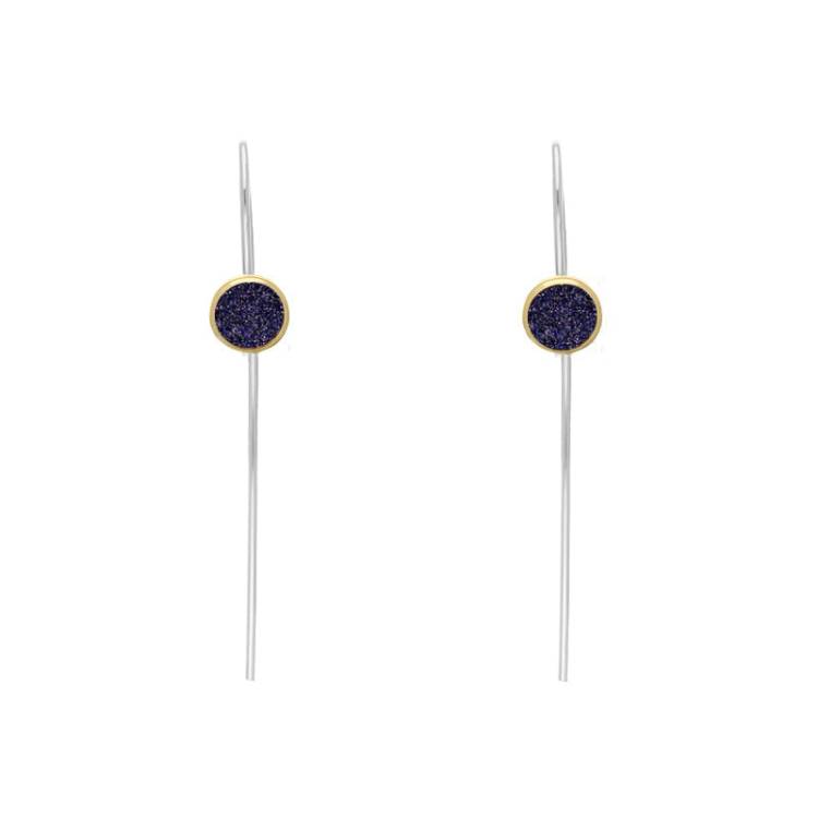 9ct Yellow Gold Sterling Silver Blue Goldstone Stepping Stones 5mm Round Hook Earrings