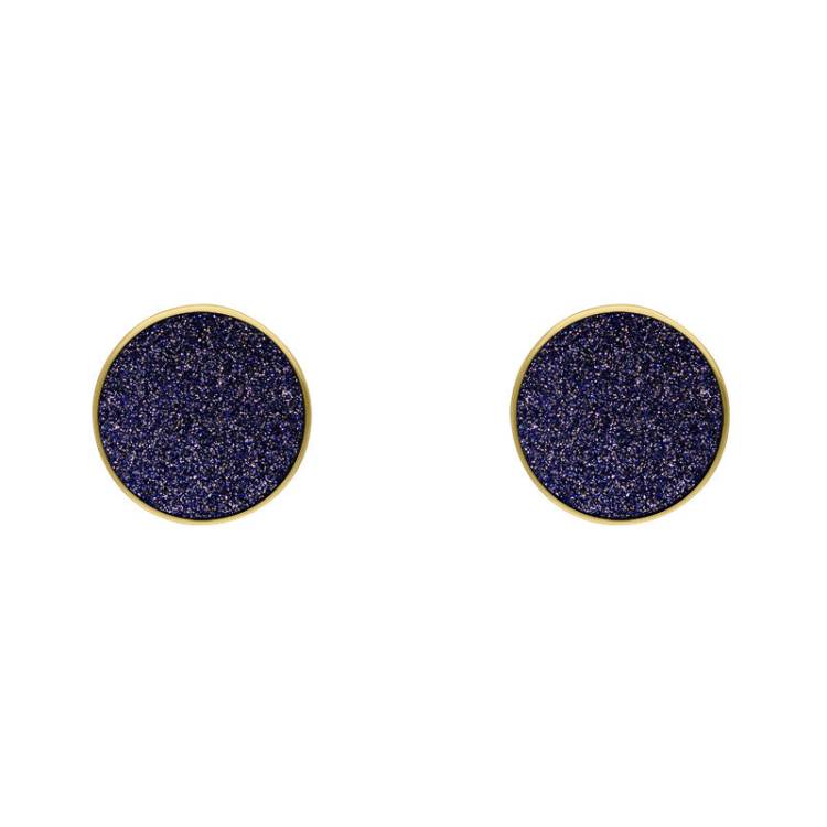 9ct Yellow Gold Sterling Silver Blue Goldstone Stepping Stones Bead Cup Stud Earrings