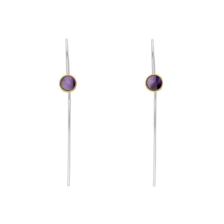 9ct Yellow Gold Sterling Silver Blue John Stepping Stones 5mm Round Hook Earrings