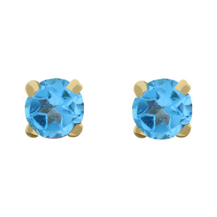 9ct Yellow Gold Sterling Silver Blue Topaz Stepping Stones 5mm Round Claw Set Stud Earrings