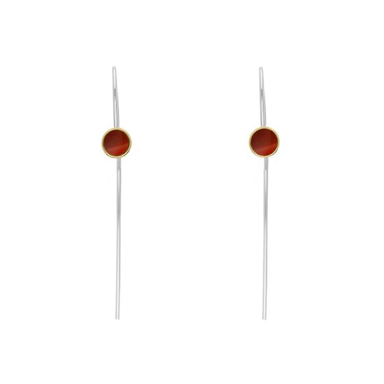 9ct Yellow Gold Sterling Silver Carnelian Stepping Stones 5mm Round Hook Earrings