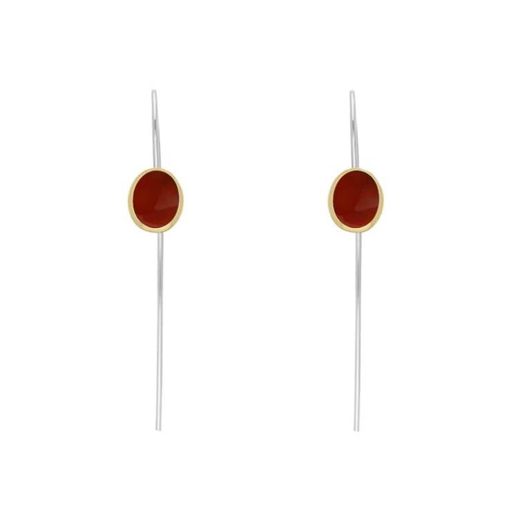9ct Yellow Gold Sterling Silver Carnelian Stepping Stones 6x8mm Oval Hook Earrings
