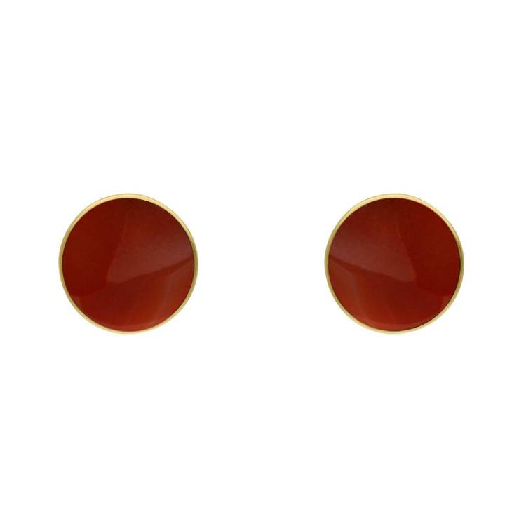 9ct Yellow Gold Sterling Silver Carnelian Stepping Stones Bead Cup Stud Earrings