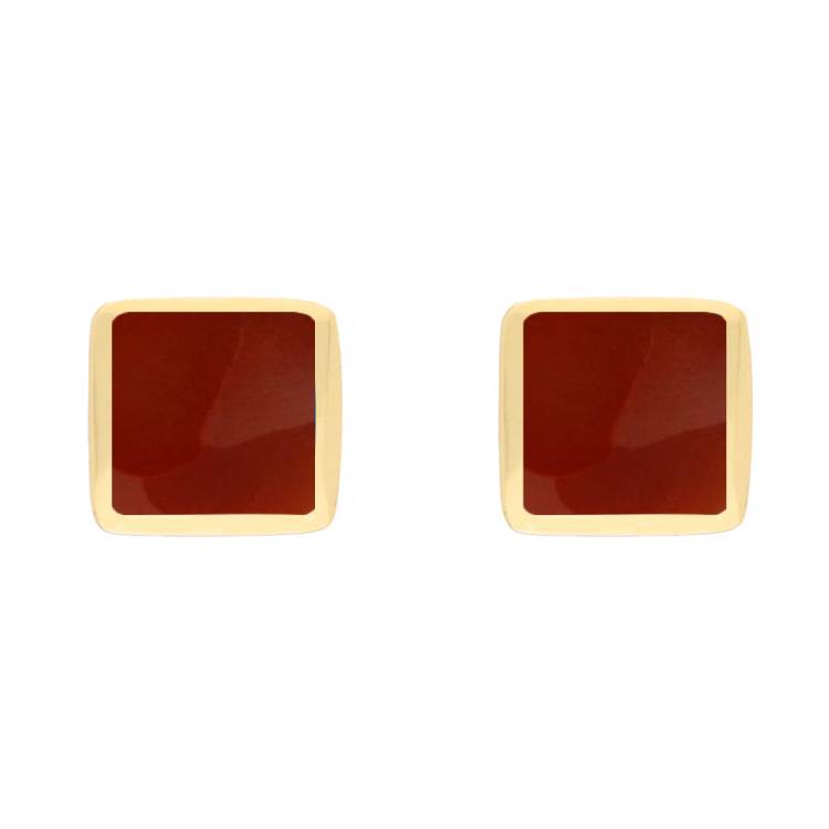 9ct Yellow Gold Sterling Silver Carnelian Stepping Stones Square Stud Earrings