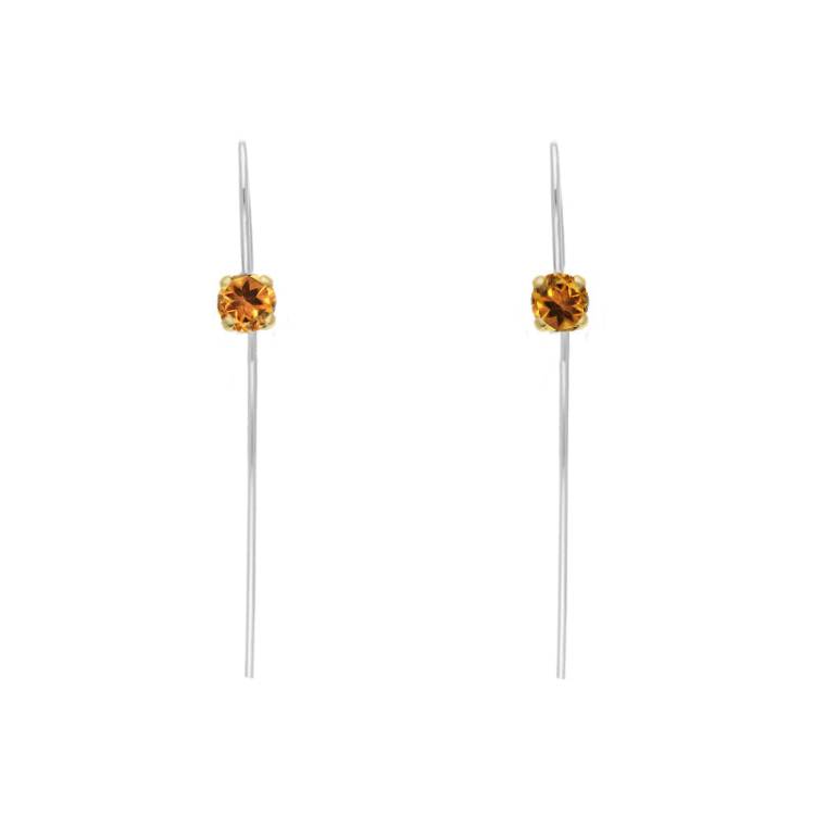 9ct Yellow Gold Sterling Silver Citrine Stepping Stones 5mm Round Claw Set Hook Earrings